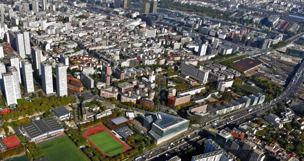 Stratégie transitoire pour la ZAC Bédier-Oudiné à Paris - Étude, vue aérienne du quartier | Plateau Urbain